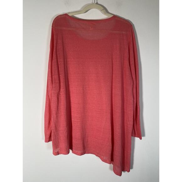 Eileen Fisher Pink Linen Nylon‎ Fine Knit Asymmetrical Top Tee Shirt XL Beachy - Picture 2 of 12